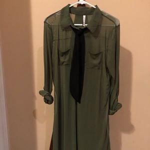 Long sheer tunic with detachable tie/bow